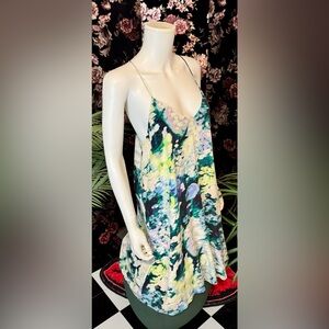 Cynthia Rowley 100% Silk Watercolor Sheer Double Layer Racerback Dress Size 12